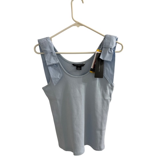 French Connection Tops - French Connection Womens Blue Ribbed Tank Top Bow Shoulder Scoop Neck Medium NEW